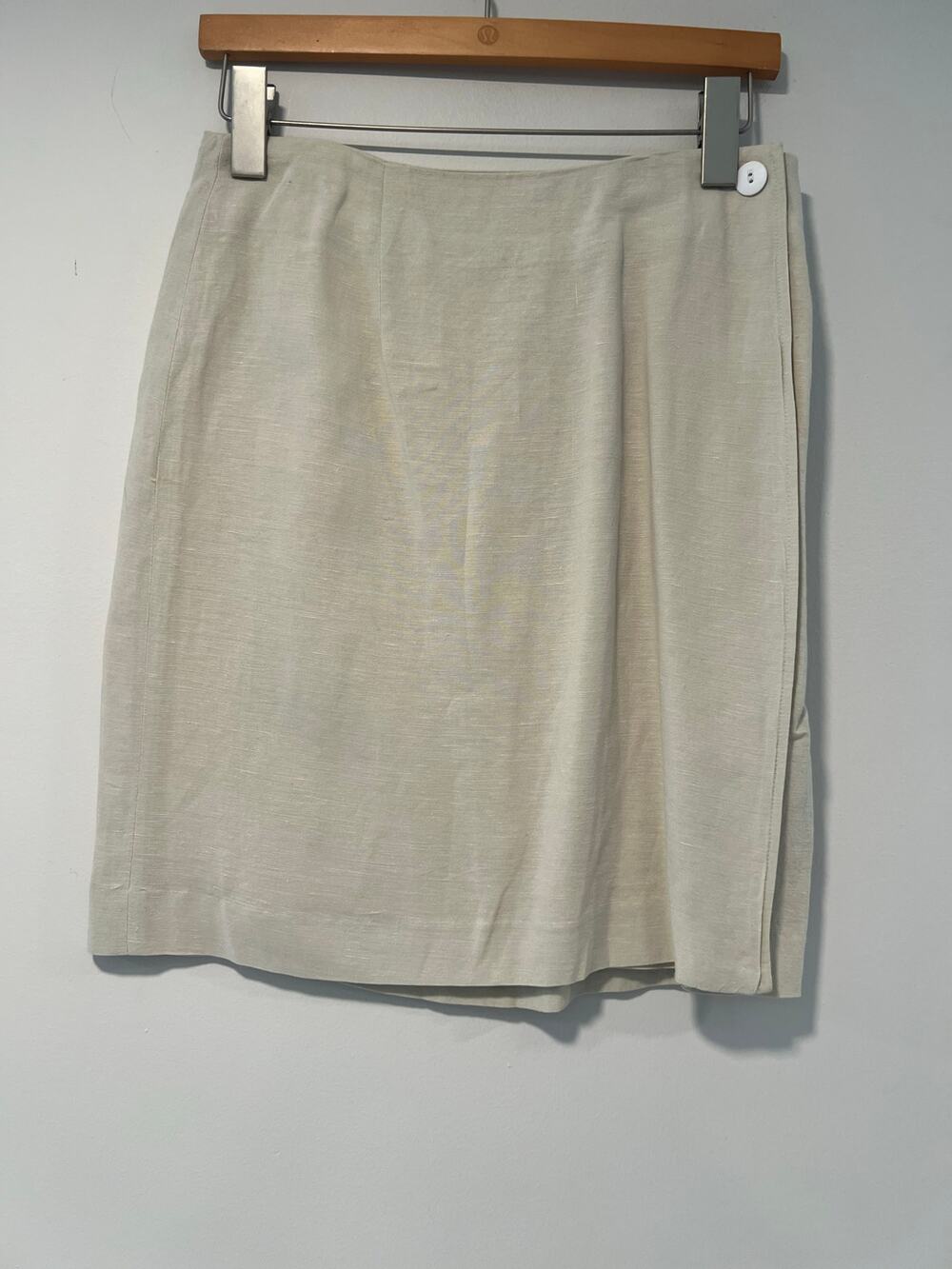 1990s Vintage Limited Wrap Mini Skirt Linen Rayon Button Closure Cream 10 JL